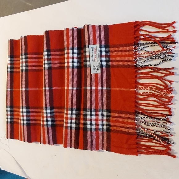 Cashmere Unisex Red/ Black Plaid Butter Soft Fringe Dress Holidays Winter Scarf - Picture 3 of 5